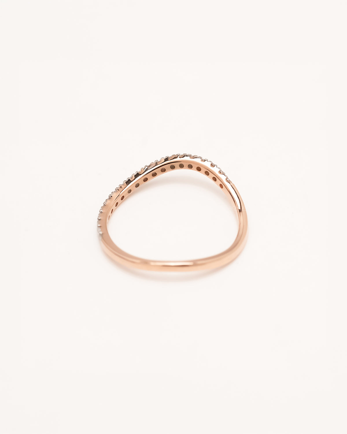 Back view of rose gold curved lab grown diamond pavé band
