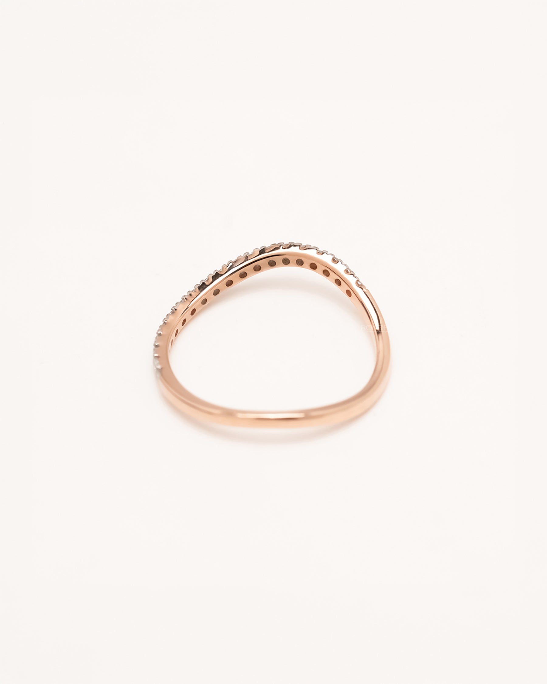 Back view of rose gold curved lab grown diamond pavé band
