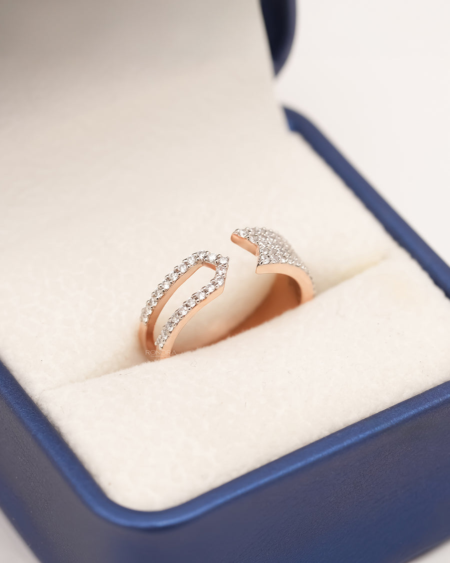 Valeria open lab grown diamond pavé statement ring in rose gold inside Ronora box