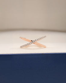 Vespera twisted lab grown diamond pavé crossover ring in rose gold inside Ronora box