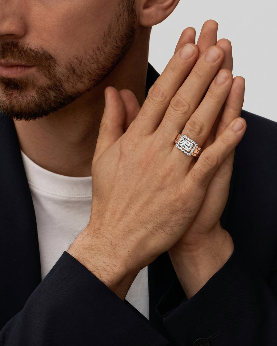 Alden Emerald Moissanite Halo Men's Ring
