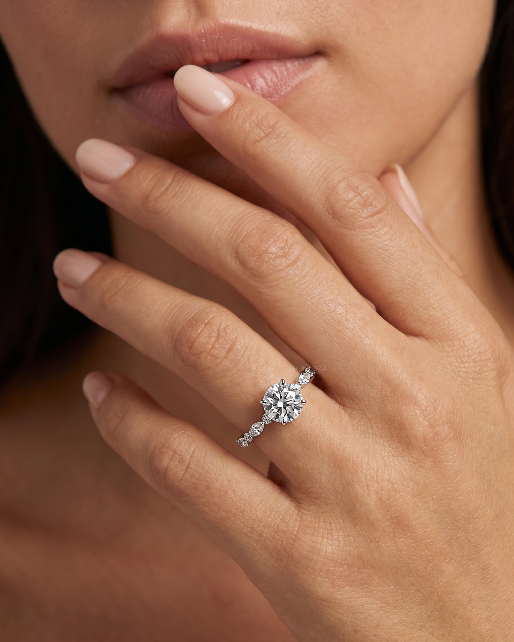 Isabelle Round Lab Grown Diamond Side-Stone Ring