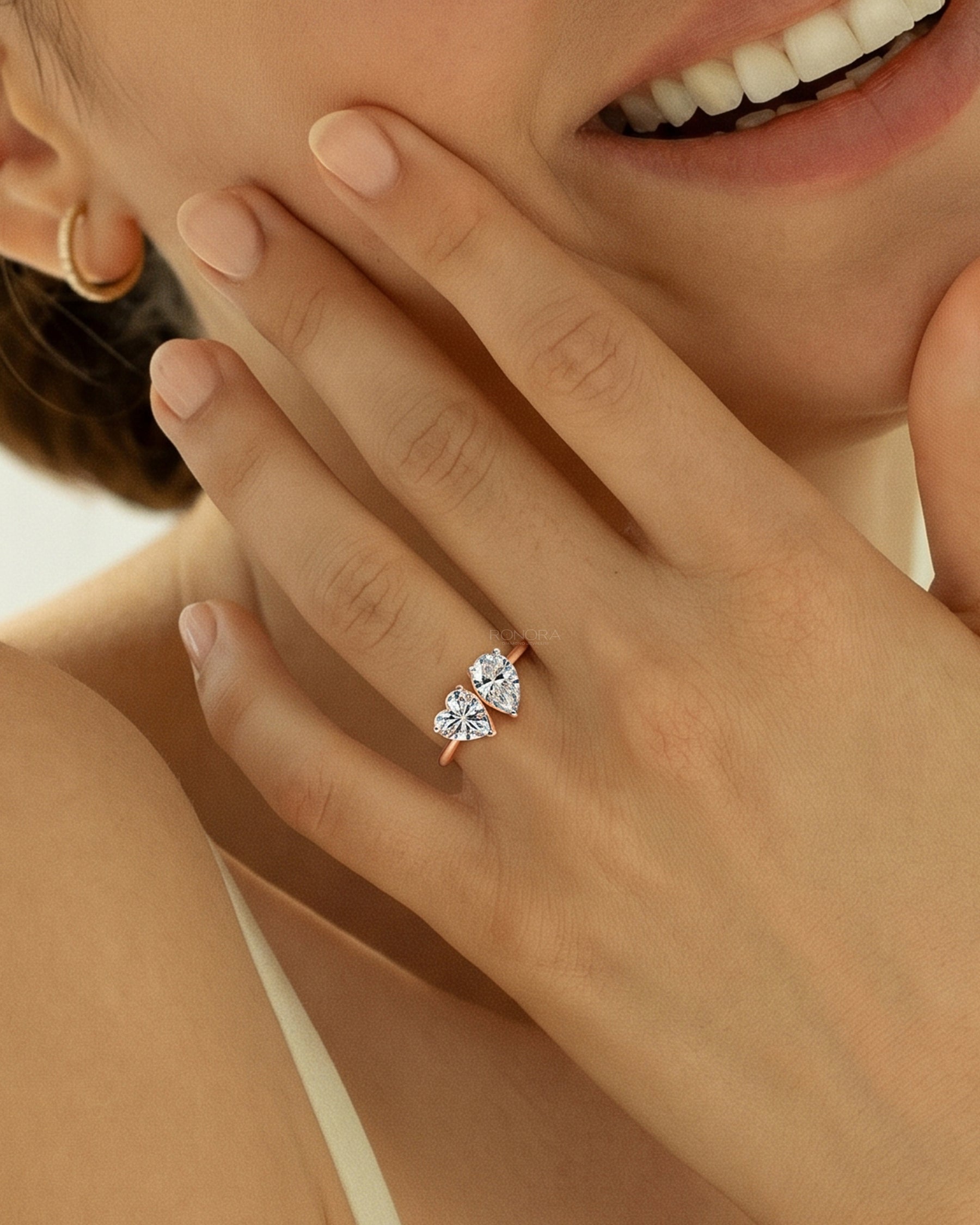 Amorette Heart Pear Moissanite Toi Et Moi Ring