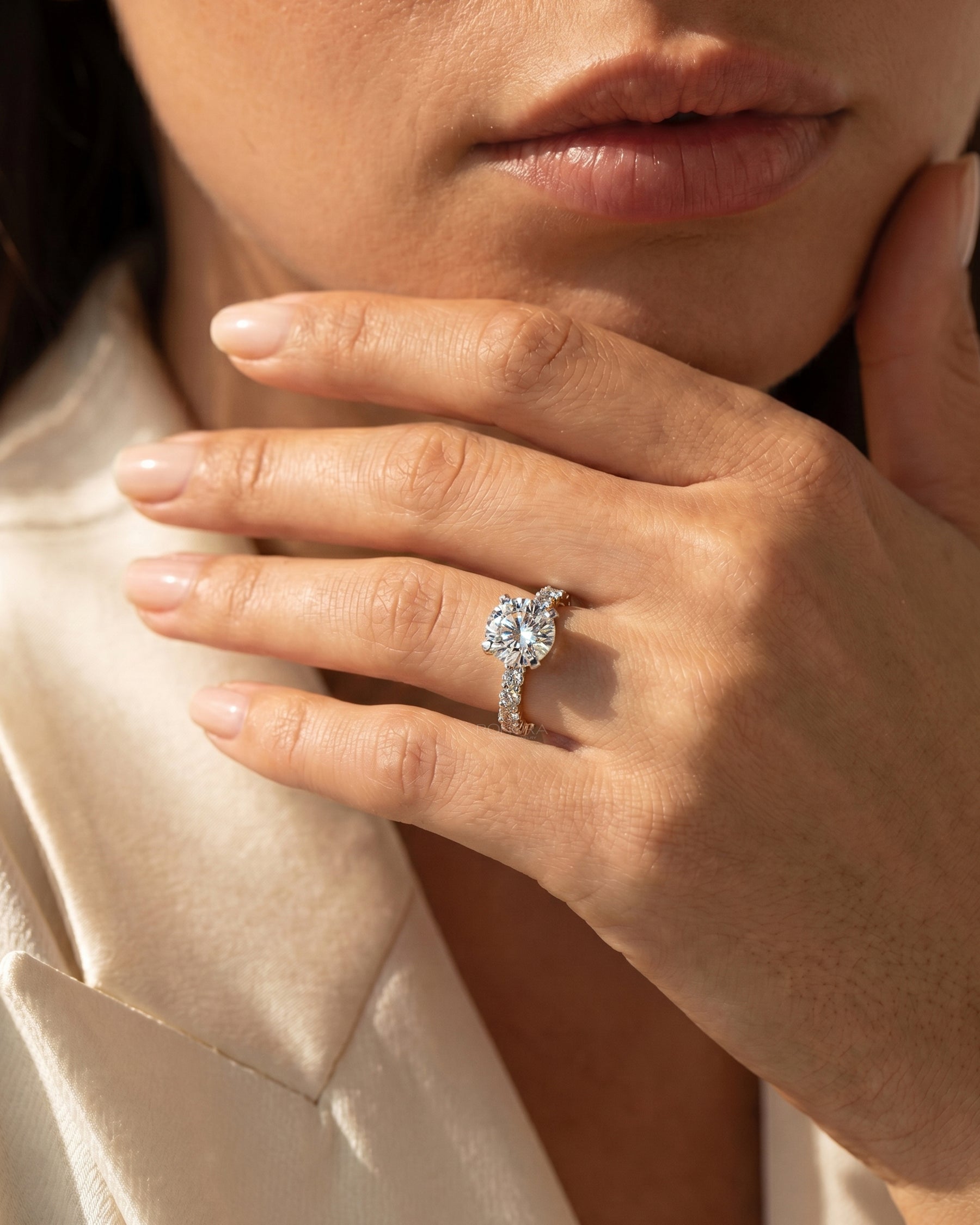 Nadia Round Lab Grown Diamond Side-Stone Ring