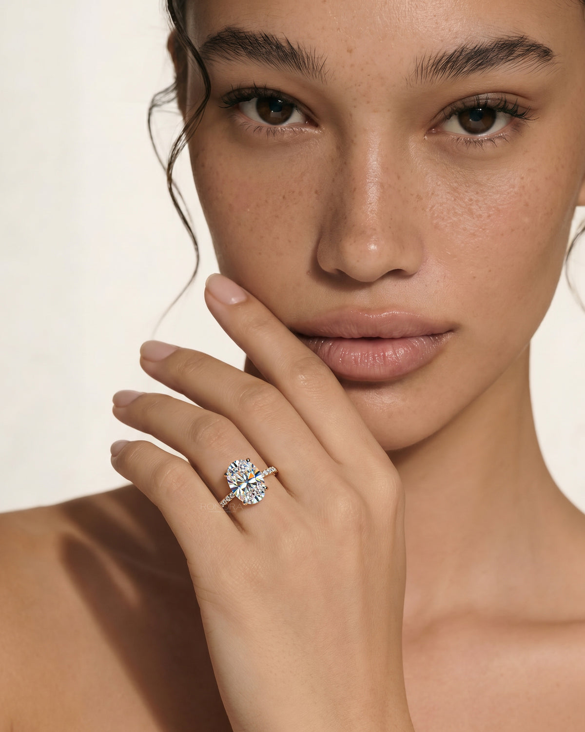 Ronora Mireya Oval Moissanite Pave Ring worn on hand