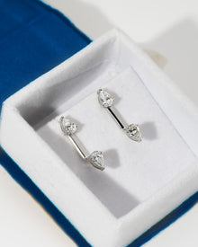 Pear lab grown diamond ear jacket earrings in white gold, two pear diamonds per earring, in a white velvet box