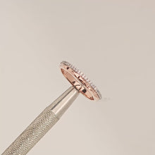 Close-up video of split rose gold lab grown diamond pavé band