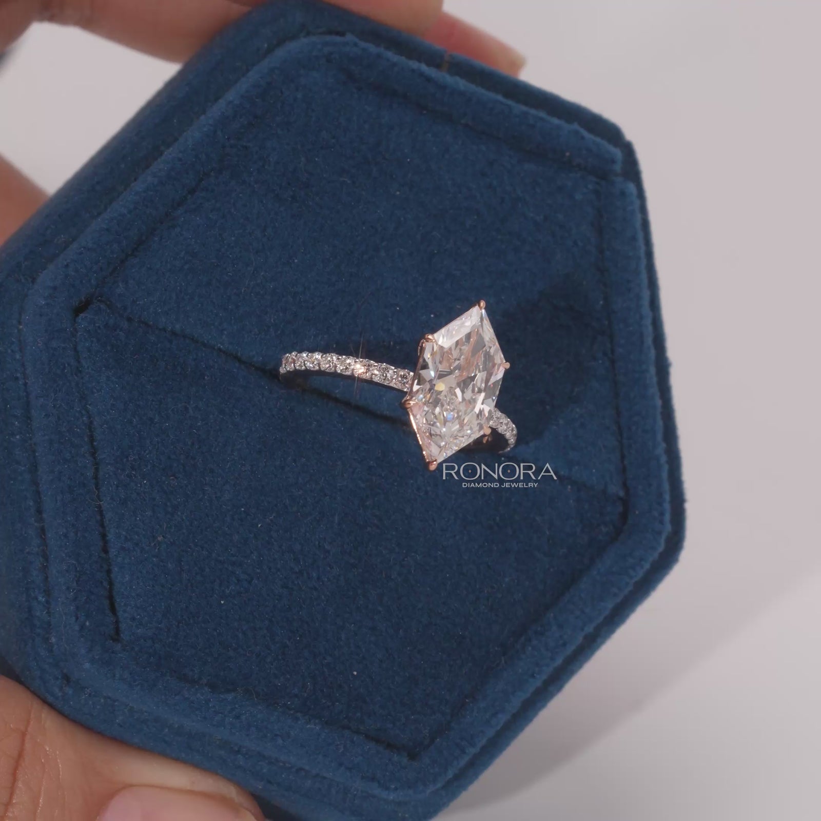 Close-up video of marquise lab grown diamond solitaire ring in white gold