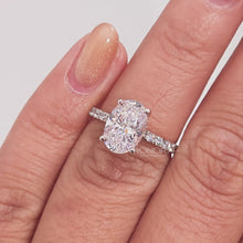 Close-up video of oval moissanite pave ring in rose gold