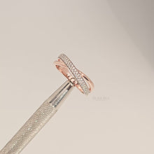 Close-up video of rose gold double-row lab grown diamond pavé band