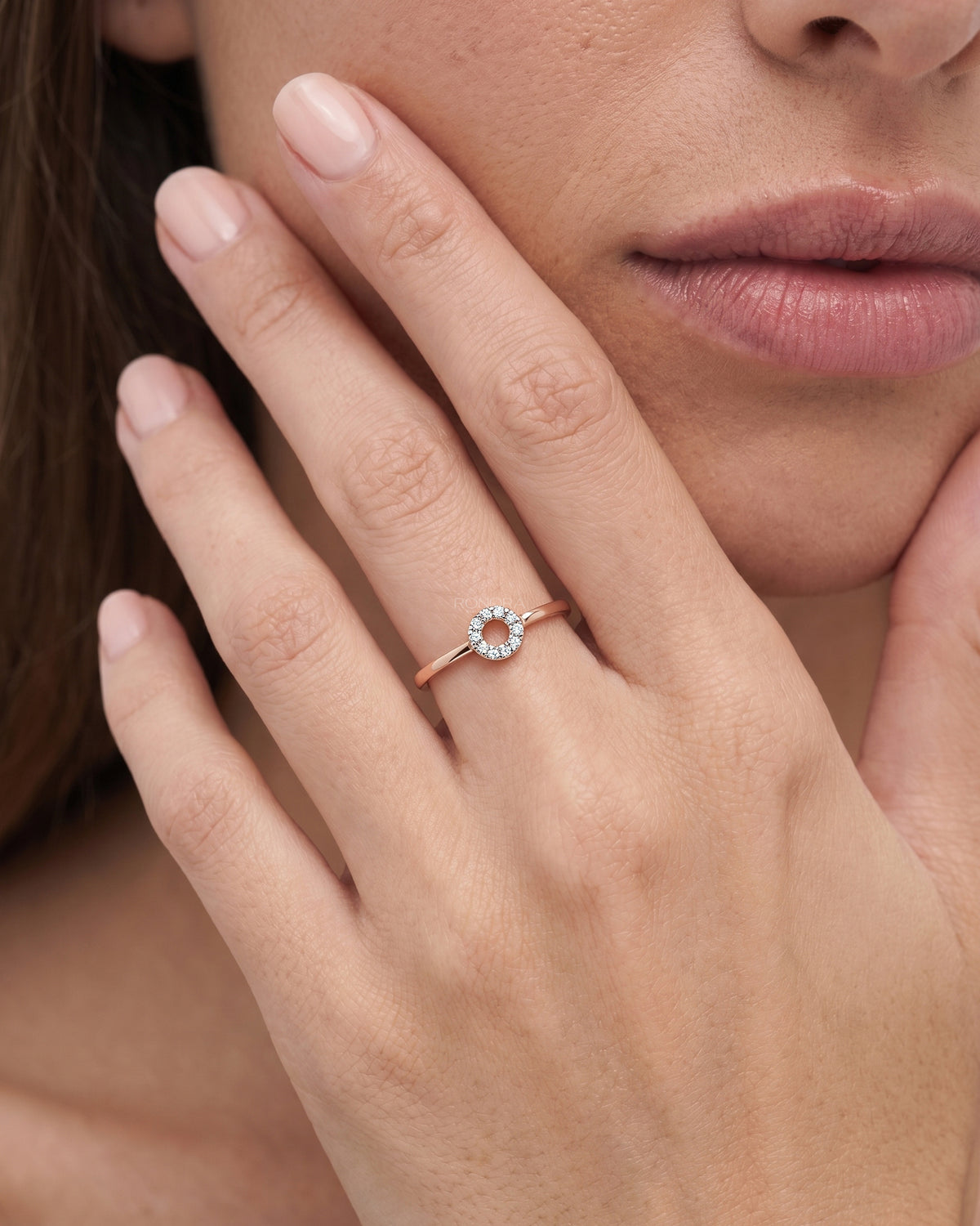 Ronora Mirabelle Round Lab Grown Diamond Halo Ring worn on hand