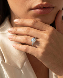 Ronora Nadia Round Lab Grown Diamond Side-Stone Ring worn on hand